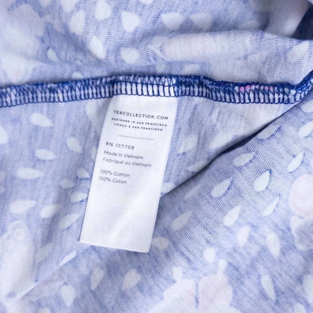 Tea Collection Dress Girls 12 Blue Butterfly Floral Long Sleeve Wrap Neck Cotton